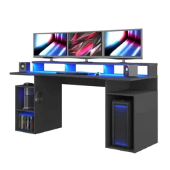 Bureau gaming avec niches en bois anthracite - BU9033
