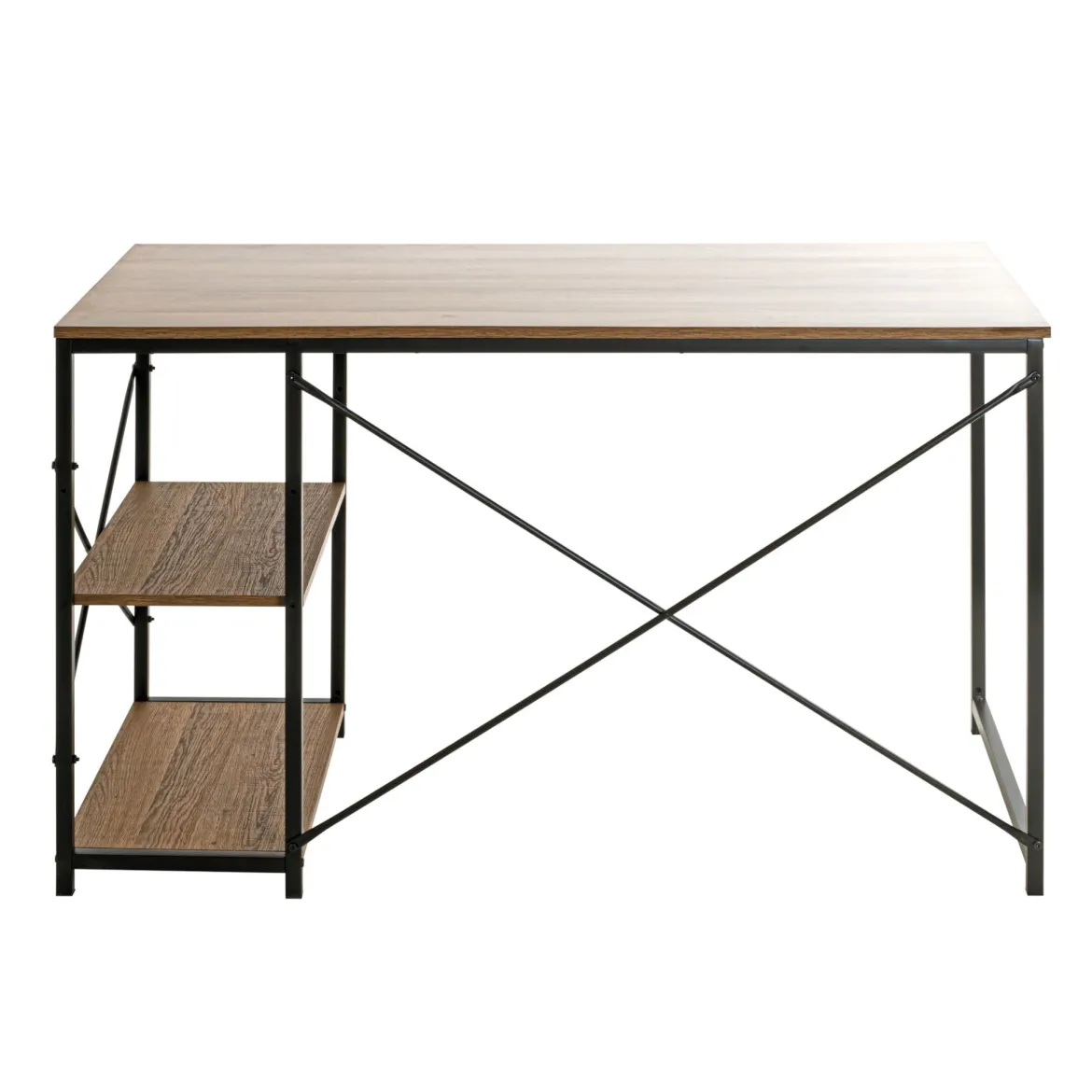 Bureau 2 niches en bois foncé et en métal noir laqué - BU15050