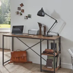 Bureau 2 niches en bois foncé et en métal noir laqué - BU15050