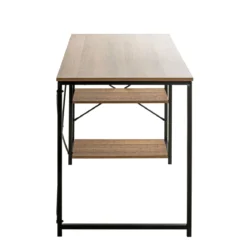 Bureau 2 niches en bois foncé et en métal noir laqué - BU15050