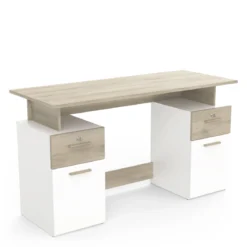 Bureau 2 portes et 2 tiroirs coloris chêne clair et blanc - BU223