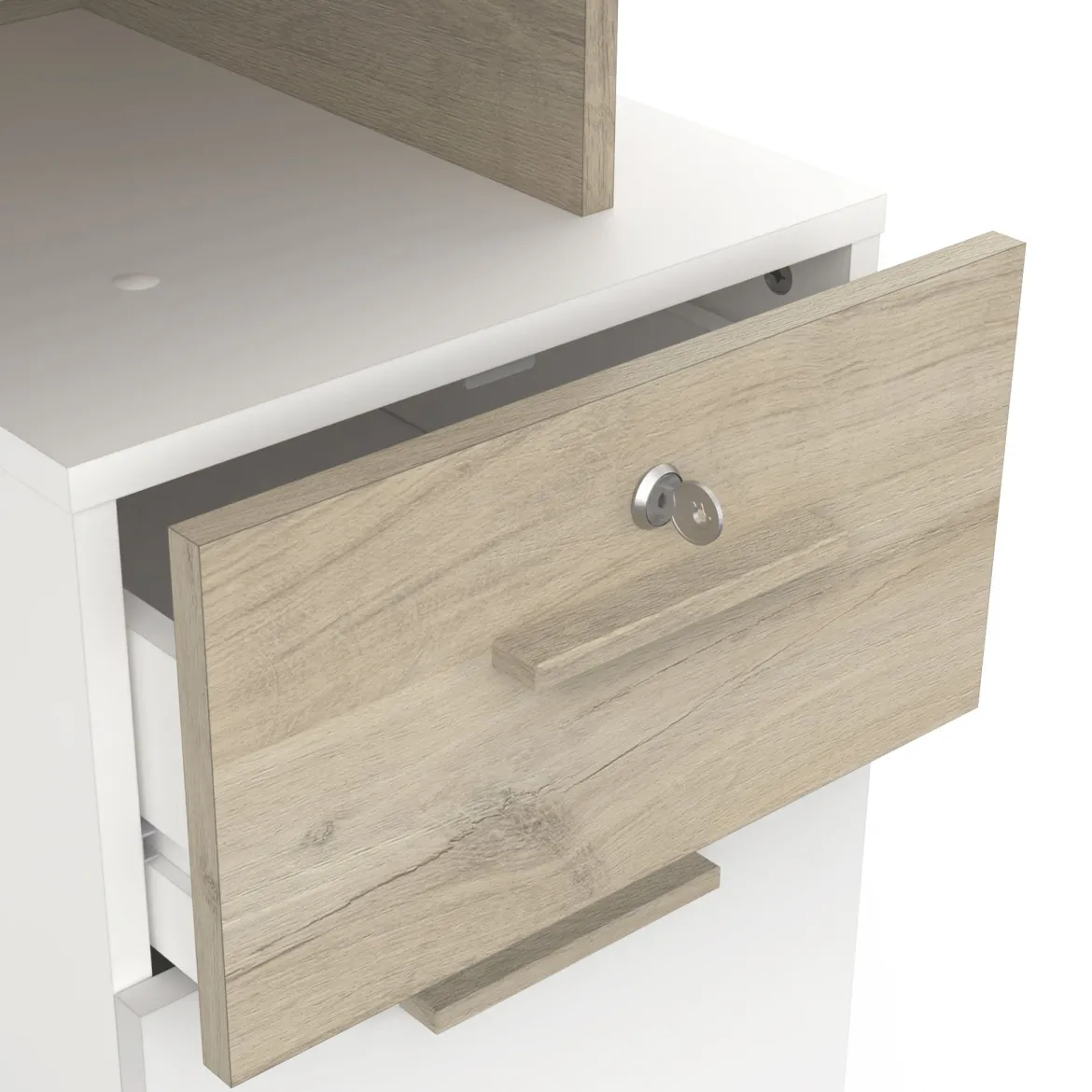 Bureau 2 portes et 2 tiroirs coloris chêne clair et blanc - BU223