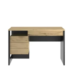 Bureau 1 porte 1 tiroir en bois imitation chêne naturel et noir - BU5057
