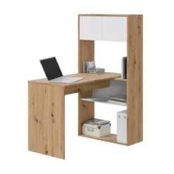 Bureau réversible avec étagères - Coloris blanc et chêne - BU81005