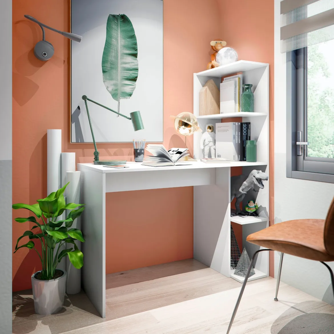 Bureau réversible avec étagères