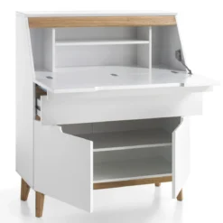 Bureau secrétaire en bois blanc laqué et chêne clair - BU16001
