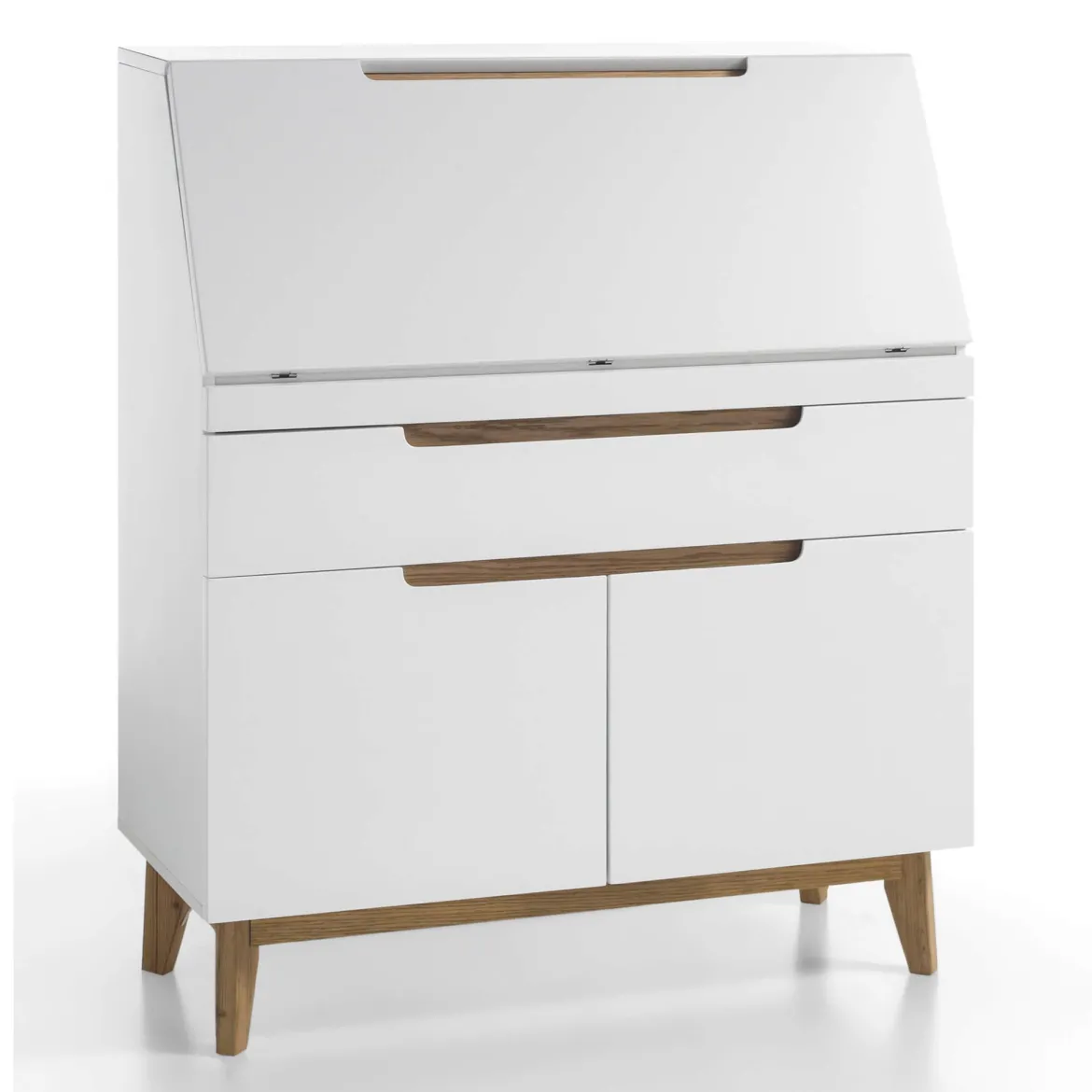Bureau secrétaire en bois blanc laqué et chêne clair - BU16001