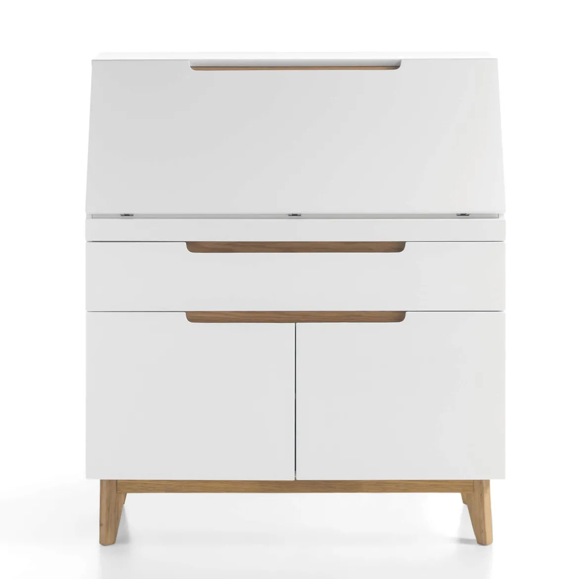 Bureau secrétaire en bois blanc laqué et chêne clair - BU16001