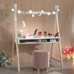 Bureau tipi enfant 2 niches en bois blanc - BU2034