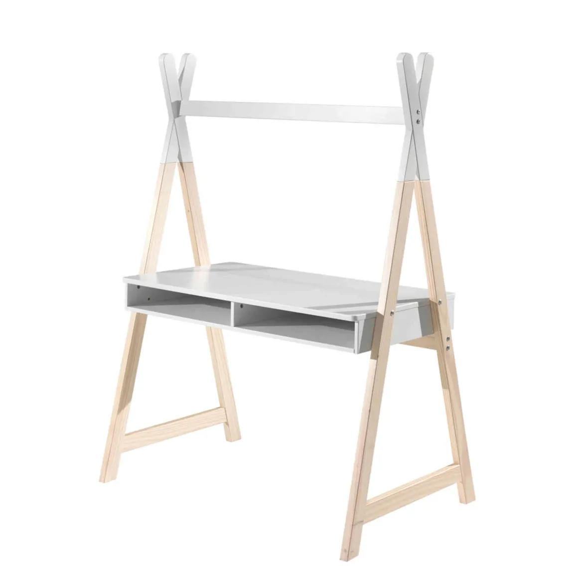 Bureau tipi enfant 2 niches en bois blanc - BU2034