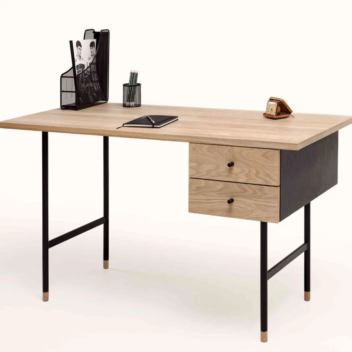 Bureau 2 tiroirs en bois imitation chêne - BU008