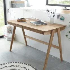 Bureau 2 tiroirs en bois massif chêne clair - BU16008