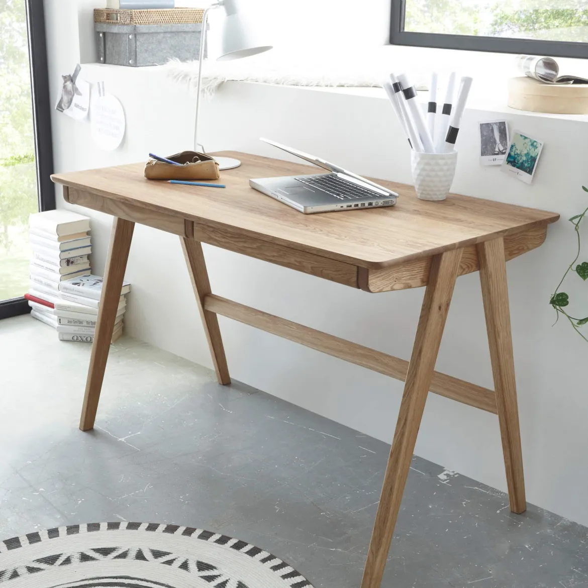 Bureau 2 tiroirs en bois massif chêne clair - BU16008