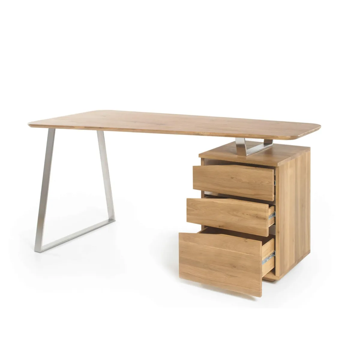 Bureau 3 tiroirs en bois massif chêne clair - BU16011