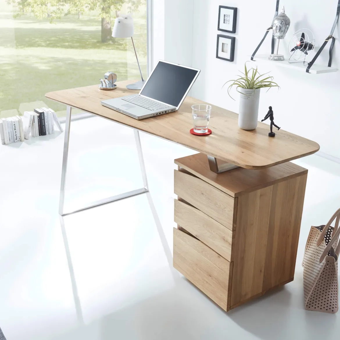 Bureau 3 tiroirs en bois massif chêne clair - BU16011