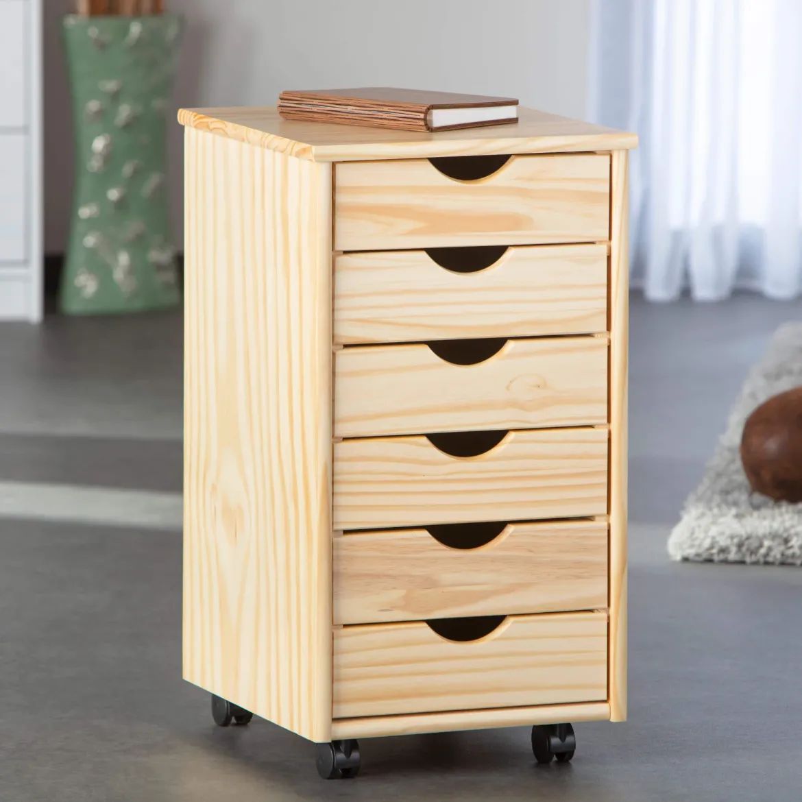 Caisson 6 tiroirs pin massif vernis naturel