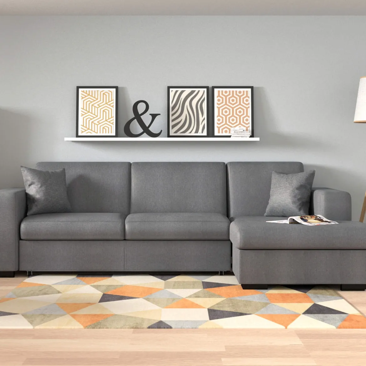 Canapé convertible d'angle droit 4 places en tissu - CA00003