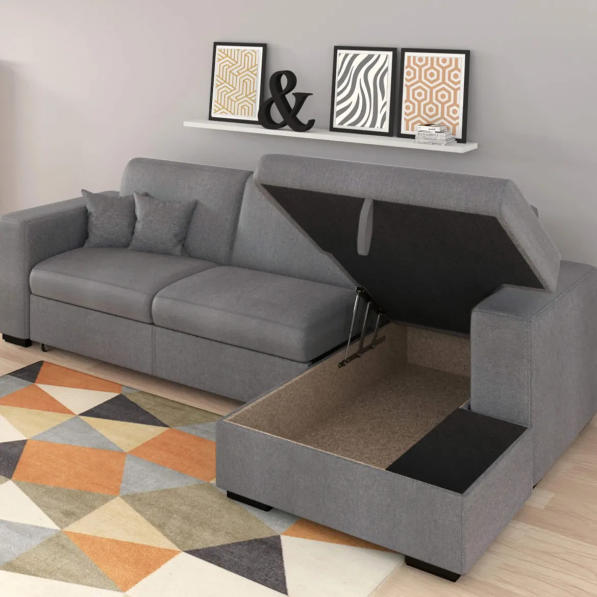 Canapé convertible d'angle droit 4 places en tissu - CA00003