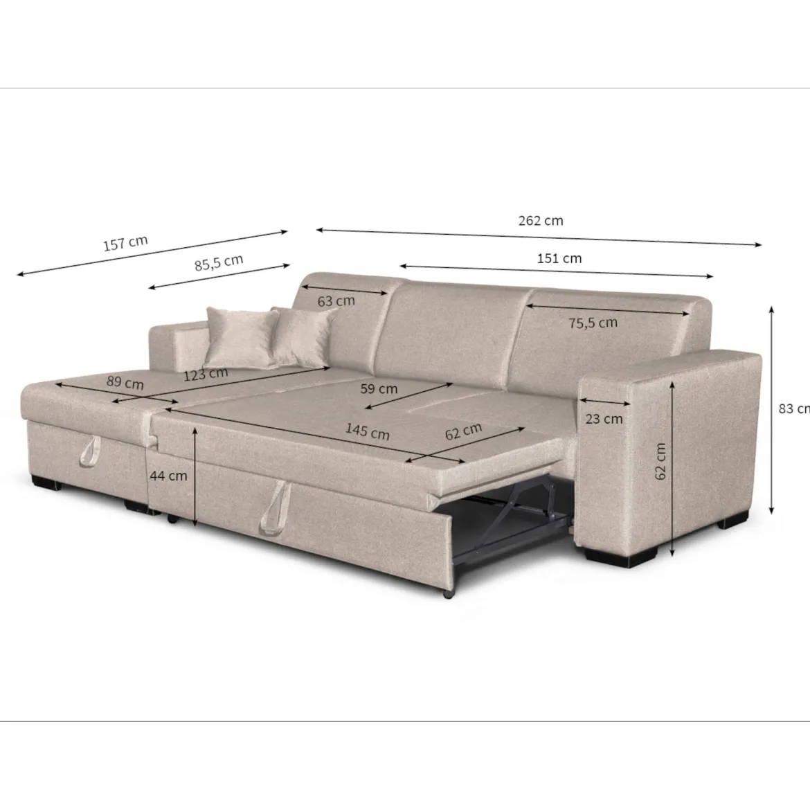 Canapé convertible d'angle gauche 4 places en tissu - CA00004