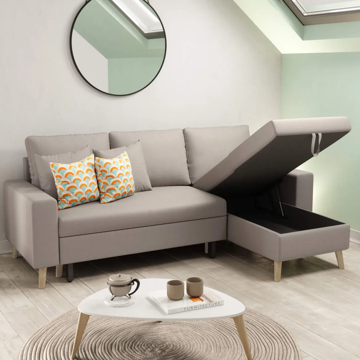 Canapé convertible d'angle scandinave 3 places en tissu - CA00002