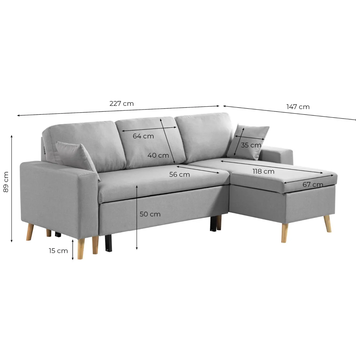 Canapé convertible d'angle scandinave 3 places en tissu - CA00002