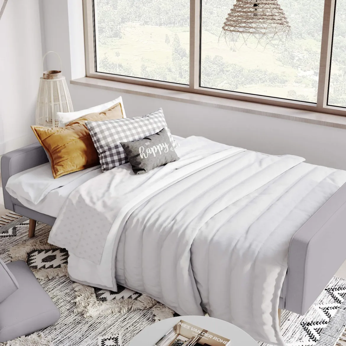 Canapé convertible droit scandinave 3 places en tissu - CA00001