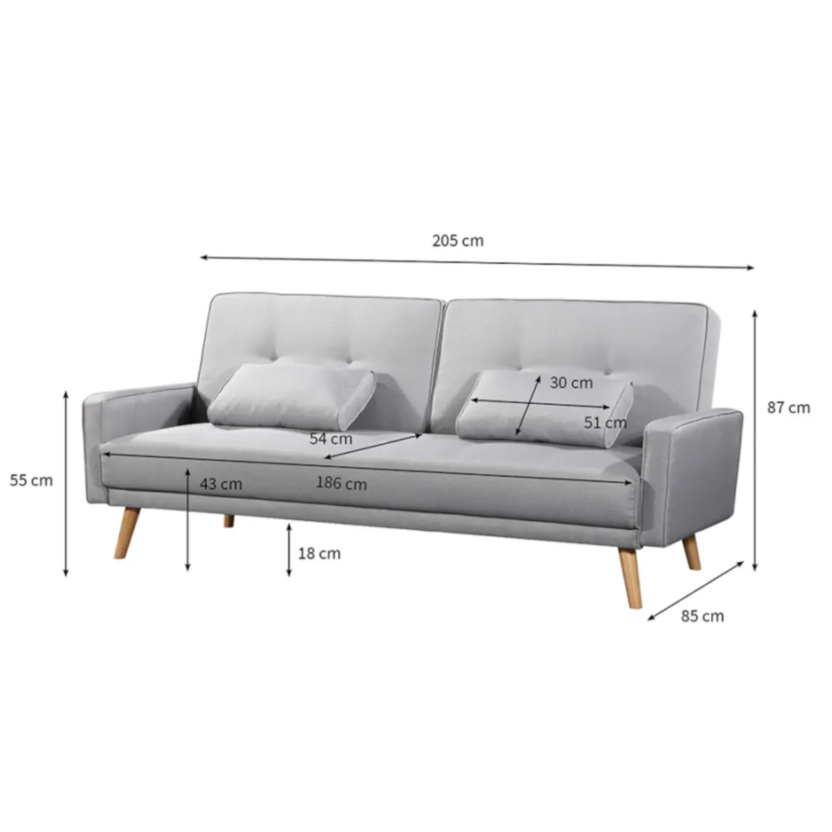 Canapé convertible droit scandinave 3 places en tissu - CA00001