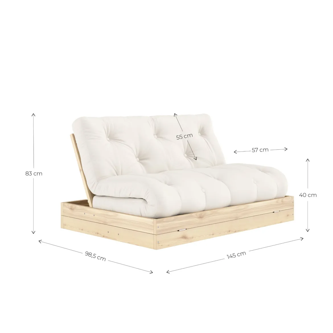 Canapé convertible en pin massif avec futon FLIP