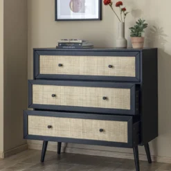 Chambre lit cannage avec commode ANNA