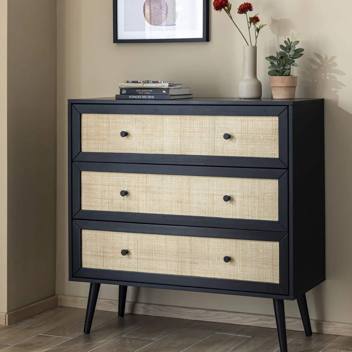 Chambre lit cannage avec commode ANNA