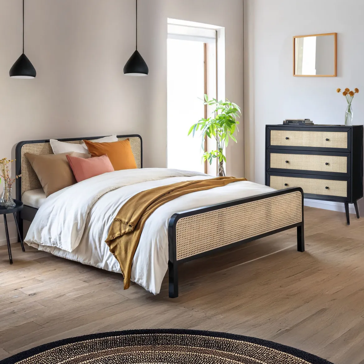 Chambre lit cannage avec commode ANNA