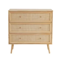 Chambre lit cannage enfant avec commode bois naturel ANNA