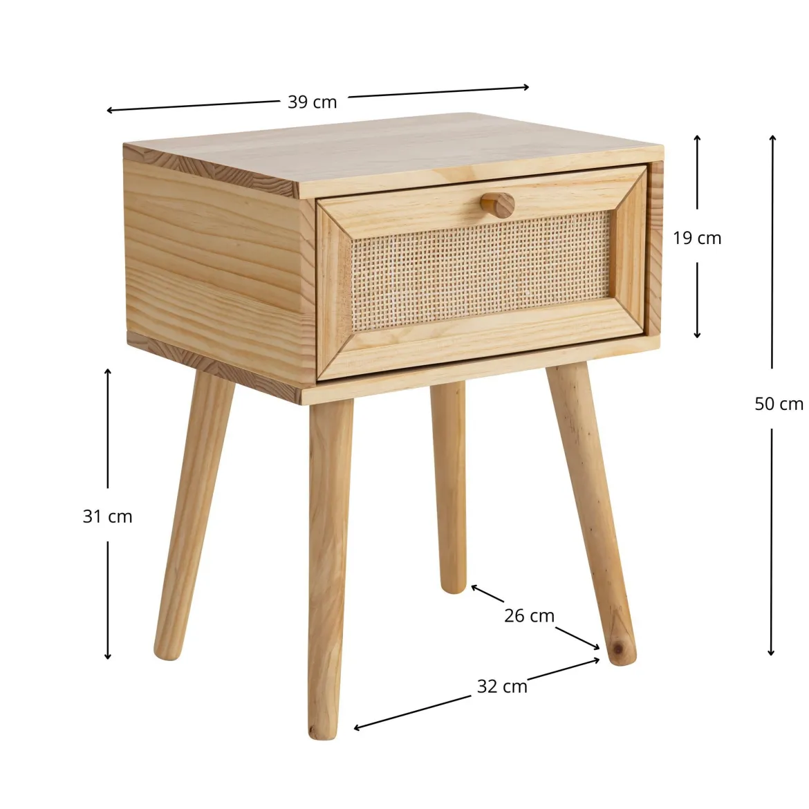 Chambre lit cannage enfant et chevet bois naturel ANNA