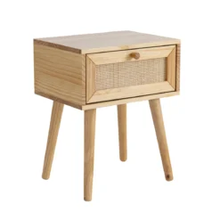 Chambre lit cannage enfant et chevet bois naturel ANNA