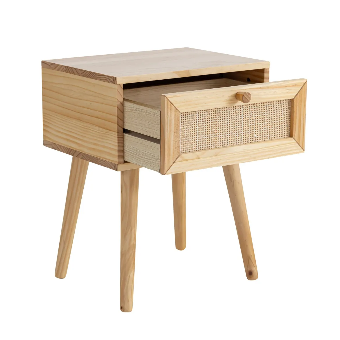 Chambre lit cannage enfant et chevet bois naturel ANNA