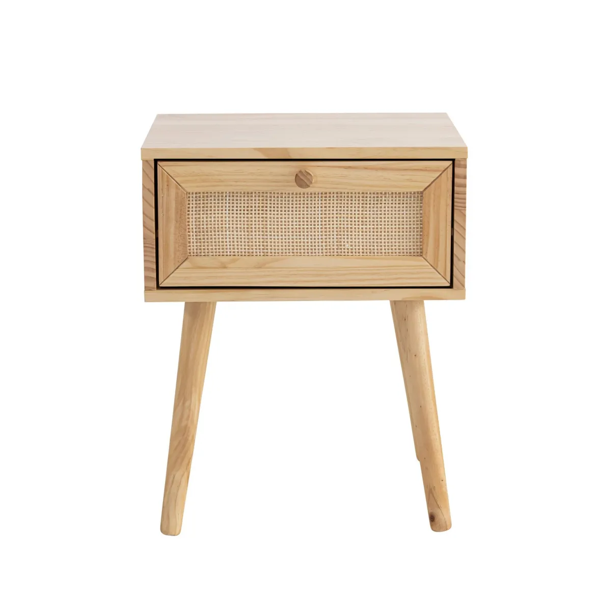 Chambre lit cannage enfant et chevet bois naturel ANNA