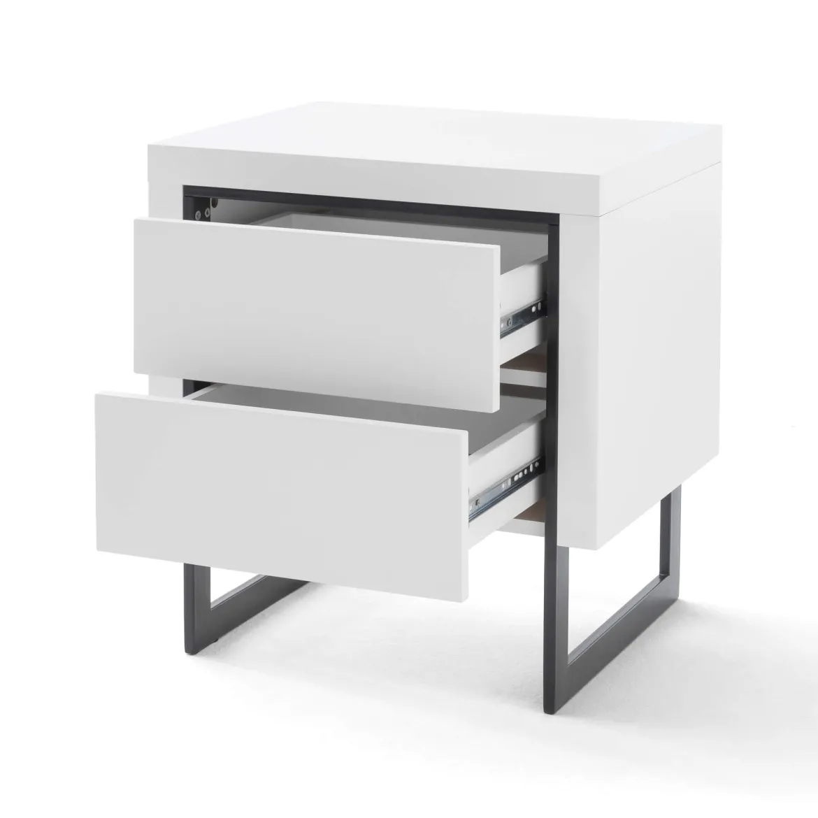 Chevet 2 tiroirs en bois blanc laqué avec pieds - CH16006
