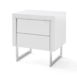 Chevet 2 tiroirs en bois blanc laqué avec pieds - CH16006