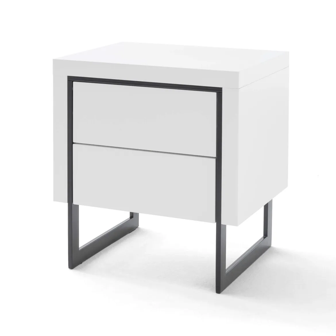 Chevet 2 tiroirs en bois blanc laqué avec pieds - CH16006