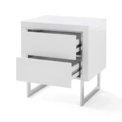 Chevet 2 tiroirs en bois blanc laqué avec pieds - CH16006