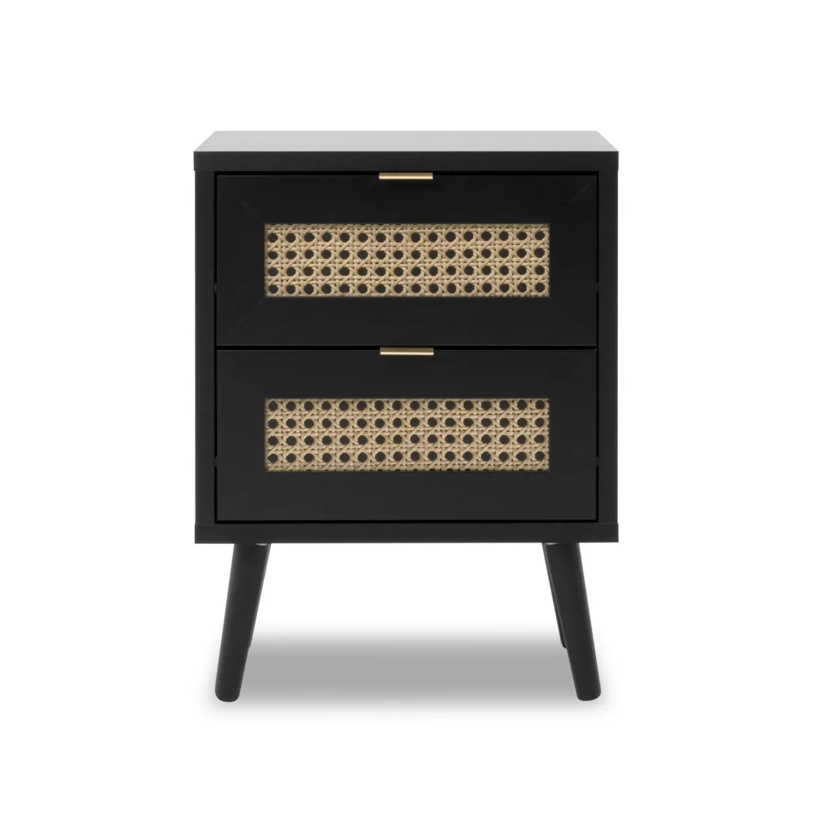 Chevet 2 tiroirs en bois noir impression cannage - CH7072