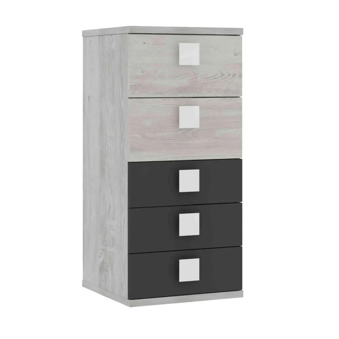 Chiffonnier 5 tiroirs en bois gris clair - CF9071