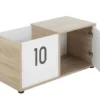Coffre enfant 1 porte en bois imitation chêne clair et blanc - CF5052