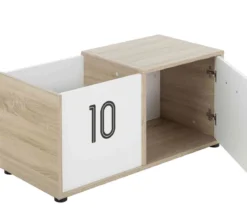 Coffre enfant 1 porte en bois imitation chêne clair et blanc - CF5052
