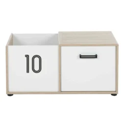 Coffre enfant 1 porte en bois imitation chêne clair et blanc - CF5052