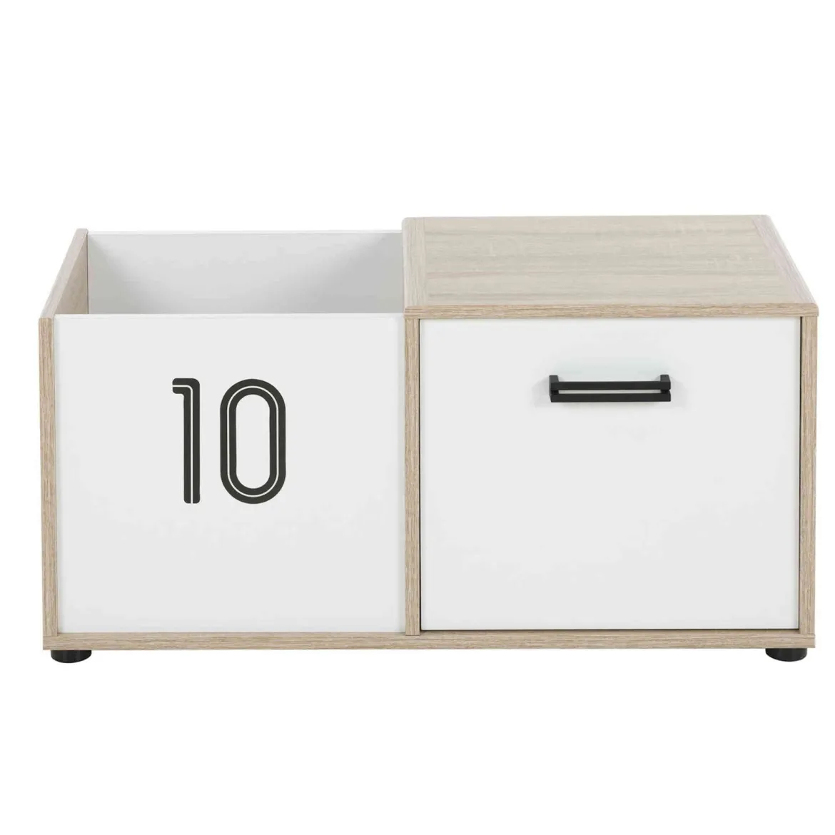 Coffre enfant 1 porte en bois imitation chêne clair et blanc - CF5052
