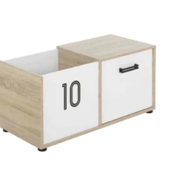 Coffre enfant 1 porte en bois imitation chêne clair et blanc - CF5052
