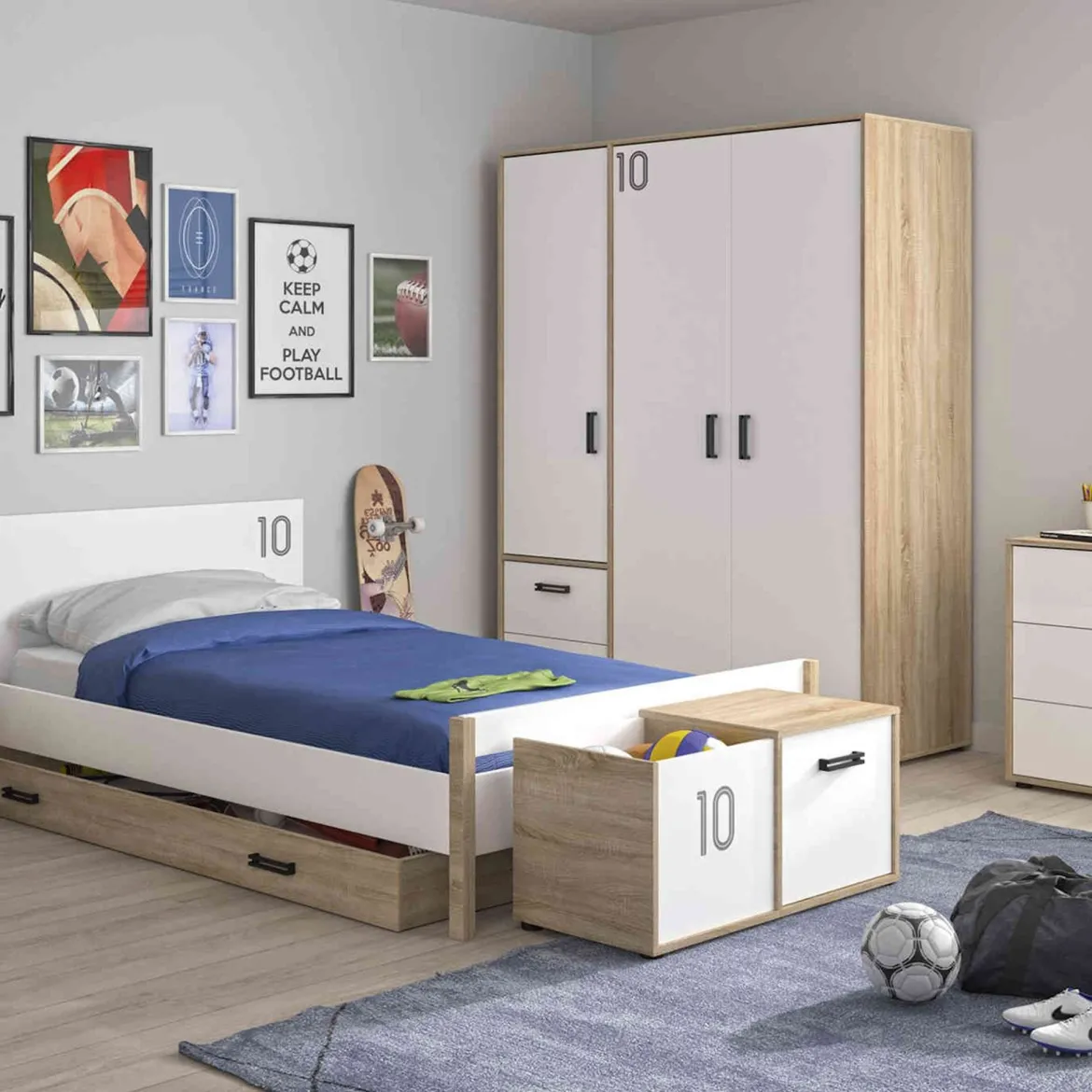 Coffre enfant 1 porte en bois imitation chêne clair et blanc - CF5052