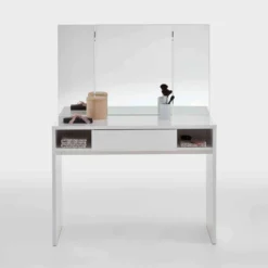 Coiffeuse avec miroir et rangements en bois blanc - CF13022