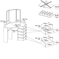 Coiffeuse d'angle avec miroirs et rangements